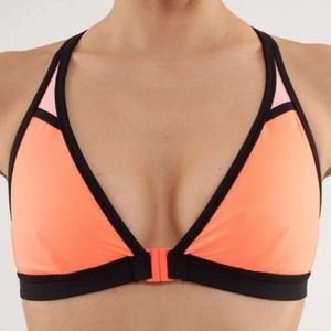 Lululemon Heat It Up Pop Orange Strappy Back Front Clasp Bra Size 6
